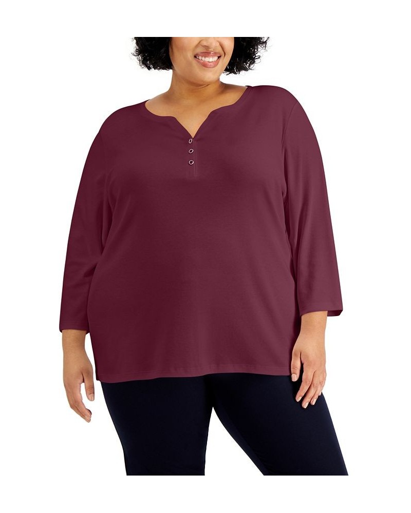 Plus Size 3/4-Sleeve Henley Top Mint Condition $8.79 Tops