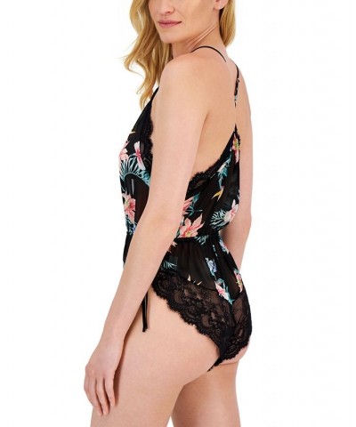 Lace Chiffon Floral Lingerie Bodysuit Black $18.40 Lingerie