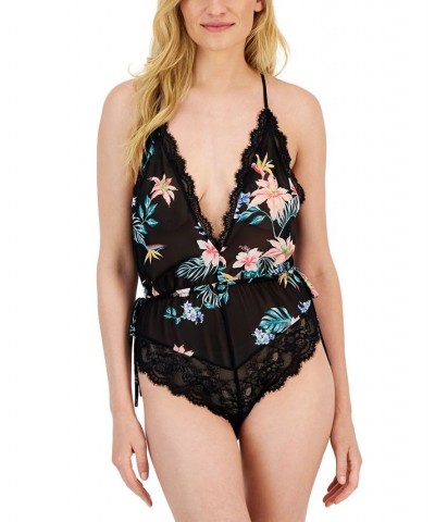 Lace Chiffon Floral Lingerie Bodysuit Black $18.40 Lingerie