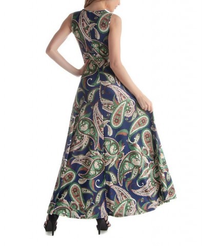 Women's Sleeveless Flowy Full Length Relaxed Dress Navy Multi $38.07 Dresses