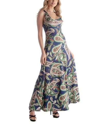 Women's Sleeveless Flowy Full Length Relaxed Dress Navy Multi $38.07 Dresses