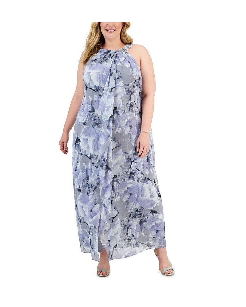 Plus Size Beaded Halter Gown Blue/multi $79.50 Dresses