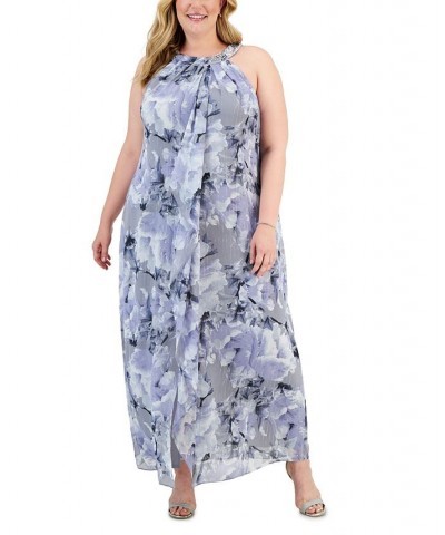 Plus Size Beaded Halter Gown Blue/multi $79.50 Dresses