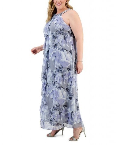 Plus Size Beaded Halter Gown Blue/multi $79.50 Dresses