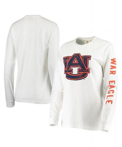 Women's White Auburn Tigers Drawn Logo Oversized Long Sleeve T-shirt White $29.69 Tops