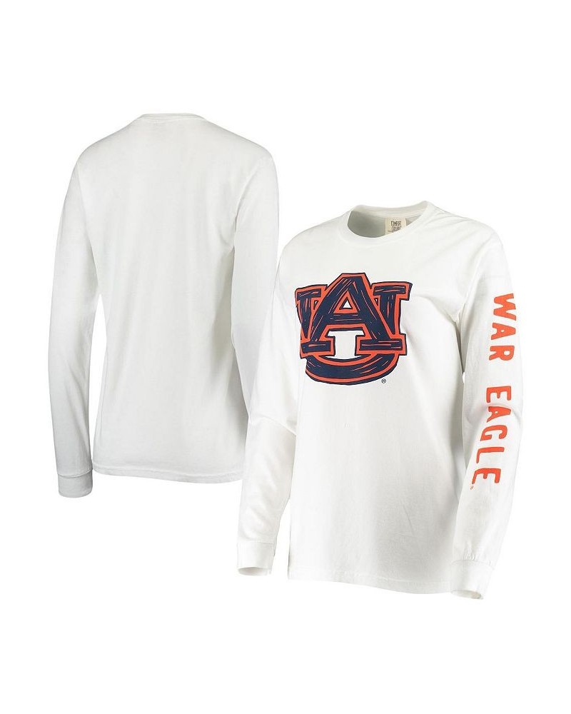 Women's White Auburn Tigers Drawn Logo Oversized Long Sleeve T-shirt White $29.69 Tops