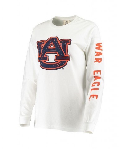 Women's White Auburn Tigers Drawn Logo Oversized Long Sleeve T-shirt White $29.69 Tops