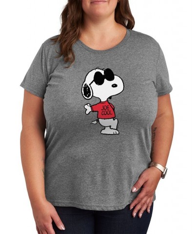 Plus Size Trendy Peanuts Graphic T-shirt Gray $9.70 Tops