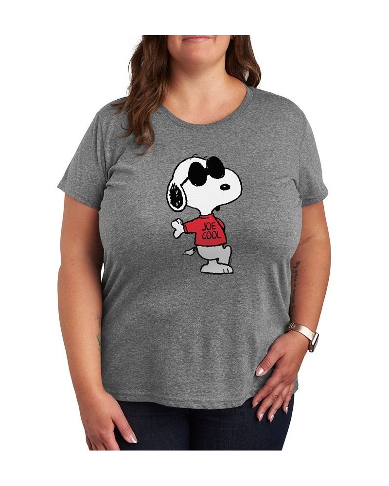 Plus Size Trendy Peanuts Graphic T-shirt Gray $9.70 Tops