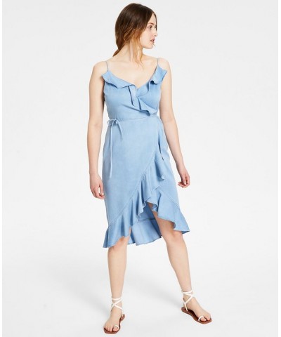 Women's Ruffled-Edge Wrap Dress Blue Whisper $26.96 Dresses