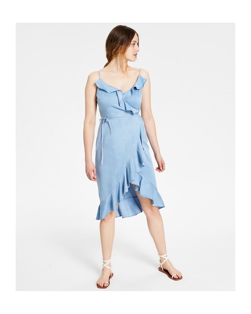 Women's Ruffled-Edge Wrap Dress Blue Whisper $26.96 Dresses