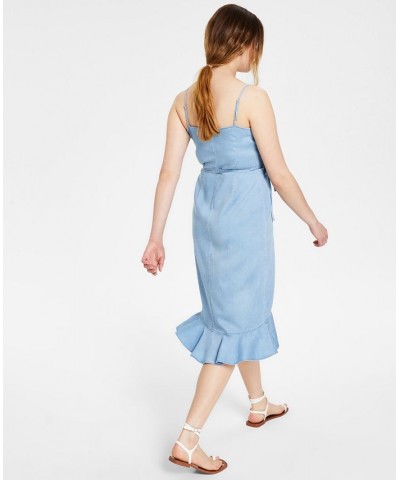 Women's Ruffled-Edge Wrap Dress Blue Whisper $26.96 Dresses