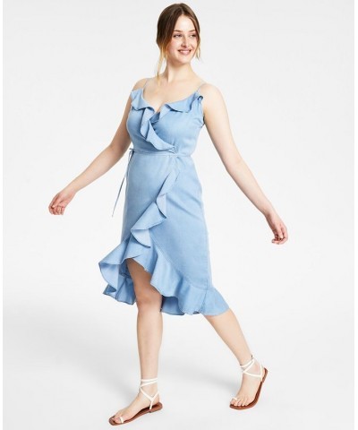 Women's Ruffled-Edge Wrap Dress Blue Whisper $26.96 Dresses