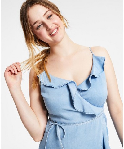 Women's Ruffled-Edge Wrap Dress Blue Whisper $26.96 Dresses