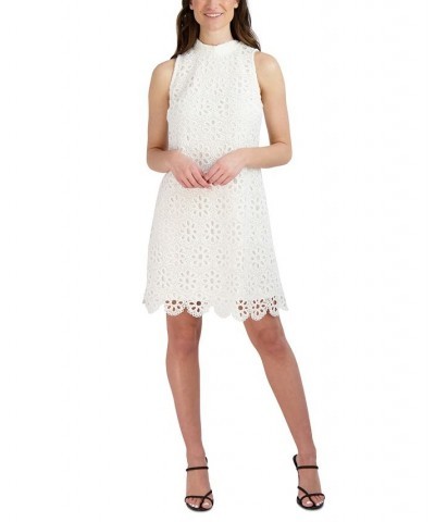 Petite Sleeveless Lace A-Line Dress White $48.06 Dresses