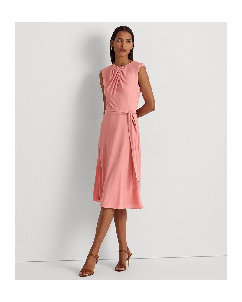 Women's Bubble Crepe Cap-Sleeve Dress Pink $36.00 Dresses