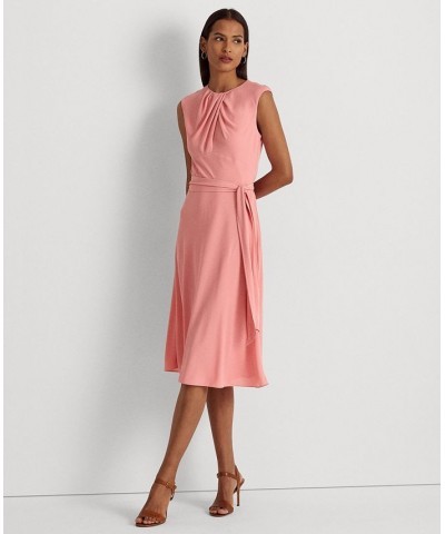 Women's Bubble Crepe Cap-Sleeve Dress Pink $36.00 Dresses