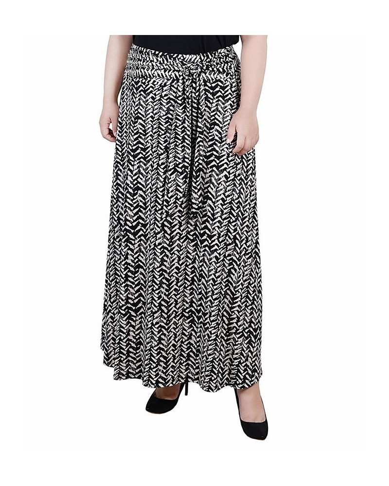 Plus Size Maxi with Sash Waist Tie Skirt Black Ivory Chervon $15.05 Skirts