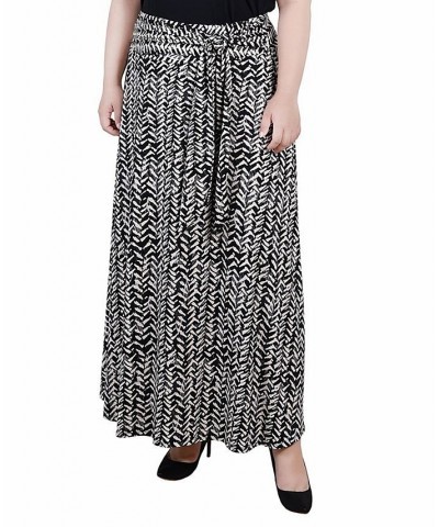 Plus Size Maxi with Sash Waist Tie Skirt Black Ivory Chervon $15.05 Skirts