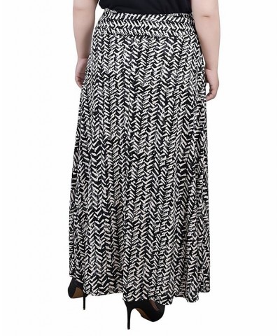 Plus Size Maxi with Sash Waist Tie Skirt Black Ivory Chervon $15.05 Skirts