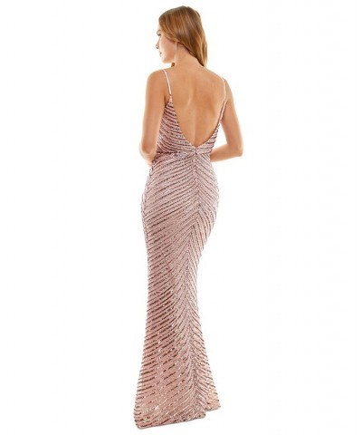 Juniors' Sequined V-Neck Scoop-Back Gown Mauve $43.44 Dresses