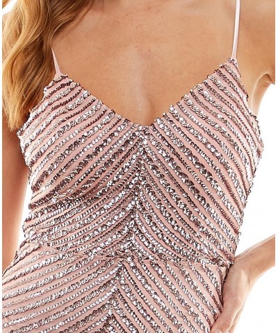 Juniors' Sequined V-Neck Scoop-Back Gown Mauve $43.44 Dresses