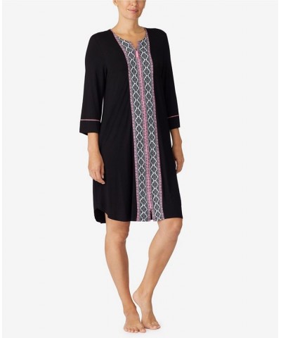 Women's Short Zip Front Robe Black Border $19.32 Sleepwear