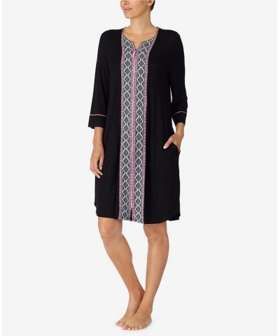 Women's Short Zip Front Robe Black Border $19.32 Sleepwear