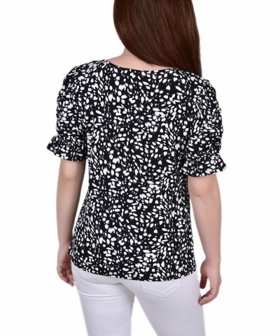 Petite Elbow Cuffed Sleeve Hardware Top Ivory Flower $15.19 Tops