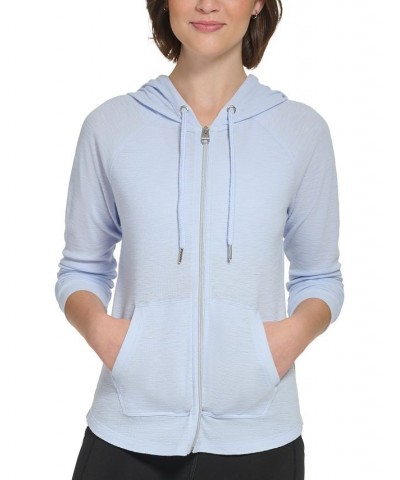 Women's Zip-Front Waffle Hoodie Blue $26.09 Jackets