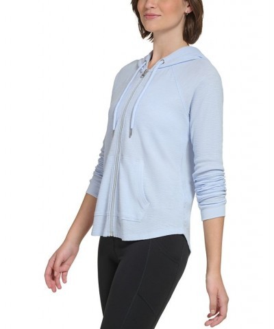 Women's Zip-Front Waffle Hoodie Blue $26.09 Jackets