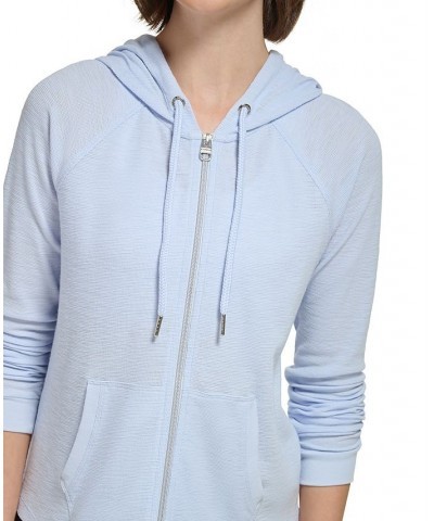 Women's Zip-Front Waffle Hoodie Blue $26.09 Jackets