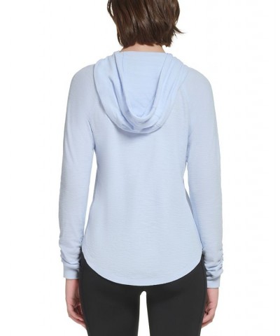 Women's Zip-Front Waffle Hoodie Blue $26.09 Jackets