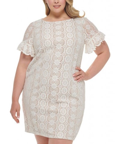 Plus Size Lace Short-Sleeve Shift Dress Ivory $48.79 Dresses