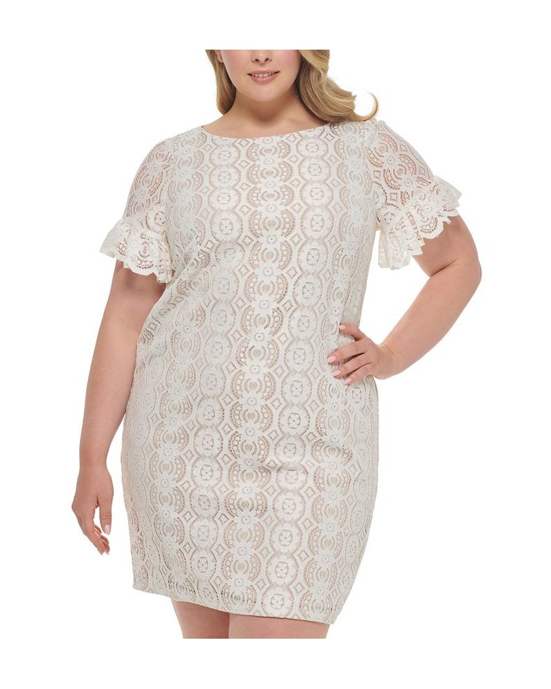 Plus Size Lace Short-Sleeve Shift Dress Ivory $48.79 Dresses