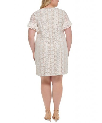 Plus Size Lace Short-Sleeve Shift Dress Ivory $48.79 Dresses