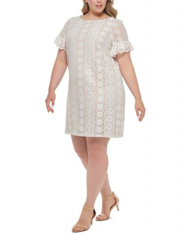 Plus Size Lace Short-Sleeve Shift Dress Ivory $48.79 Dresses