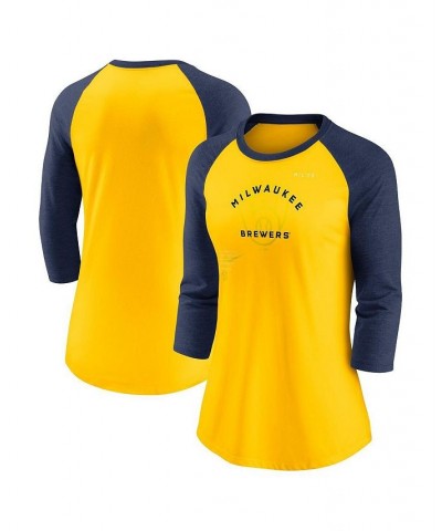 Women's Gold Navy Milwaukee Brewers Next Up Tri-Blend Raglan 3/4-Sleeve T-shirt Gold, Navy $31.34 Tops