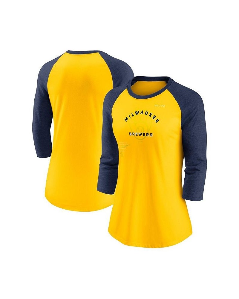 Women's Gold Navy Milwaukee Brewers Next Up Tri-Blend Raglan 3/4-Sleeve T-shirt Gold, Navy $31.34 Tops