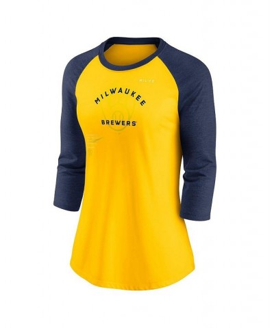 Women's Gold Navy Milwaukee Brewers Next Up Tri-Blend Raglan 3/4-Sleeve T-shirt Gold, Navy $31.34 Tops