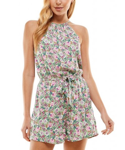 Juniors' Floral-Print Romper Green/Purple $11.60 Shorts