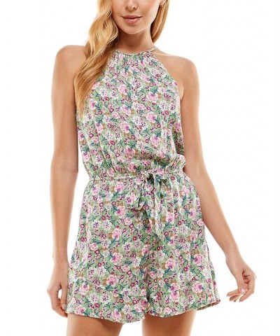 Juniors' Floral-Print Romper Green/Purple $11.60 Shorts