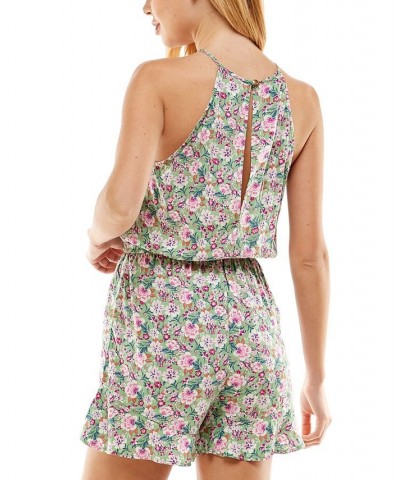 Juniors' Floral-Print Romper Green/Purple $11.60 Shorts