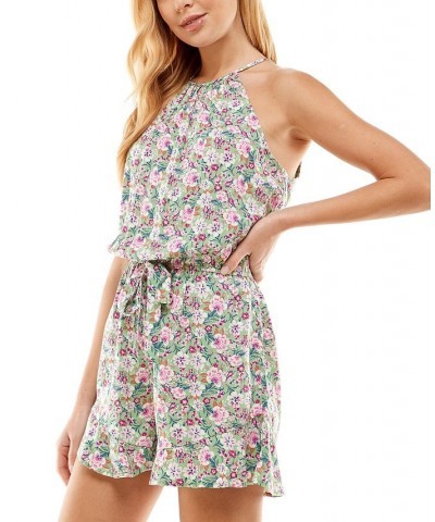 Juniors' Floral-Print Romper Green/Purple $11.60 Shorts