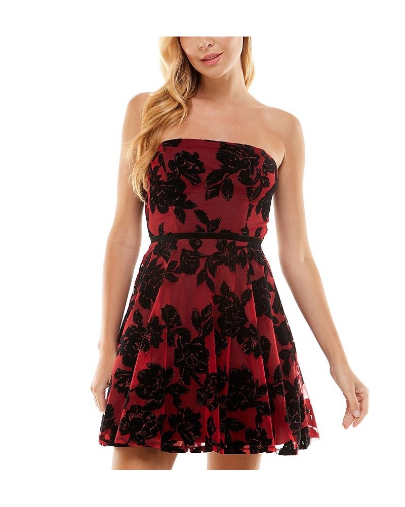 Juniors' Flocked Fit & Flare Dress Red/blk $20.15 Dresses