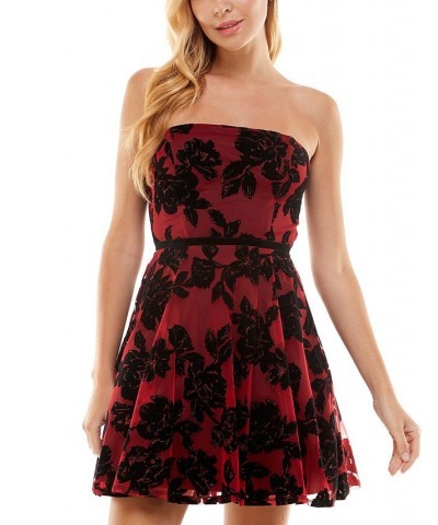 Juniors' Flocked Fit & Flare Dress Red/blk $20.15 Dresses