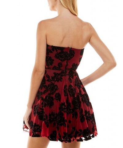 Juniors' Flocked Fit & Flare Dress Red/blk $20.15 Dresses