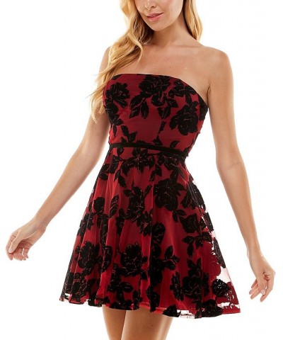 Juniors' Flocked Fit & Flare Dress Red/blk $20.15 Dresses