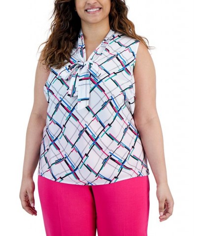 Plus Size Printed Tie-Front Sleeveless Shell Top Lily White $37.92 Tops