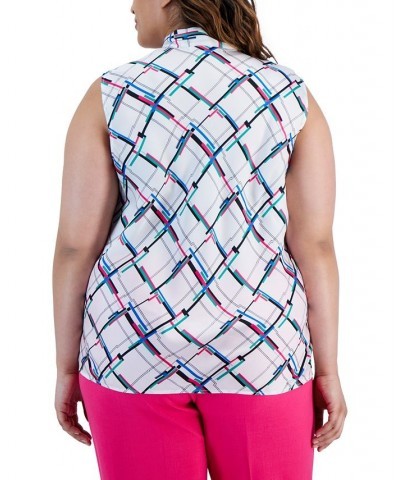 Plus Size Printed Tie-Front Sleeveless Shell Top Lily White $37.92 Tops